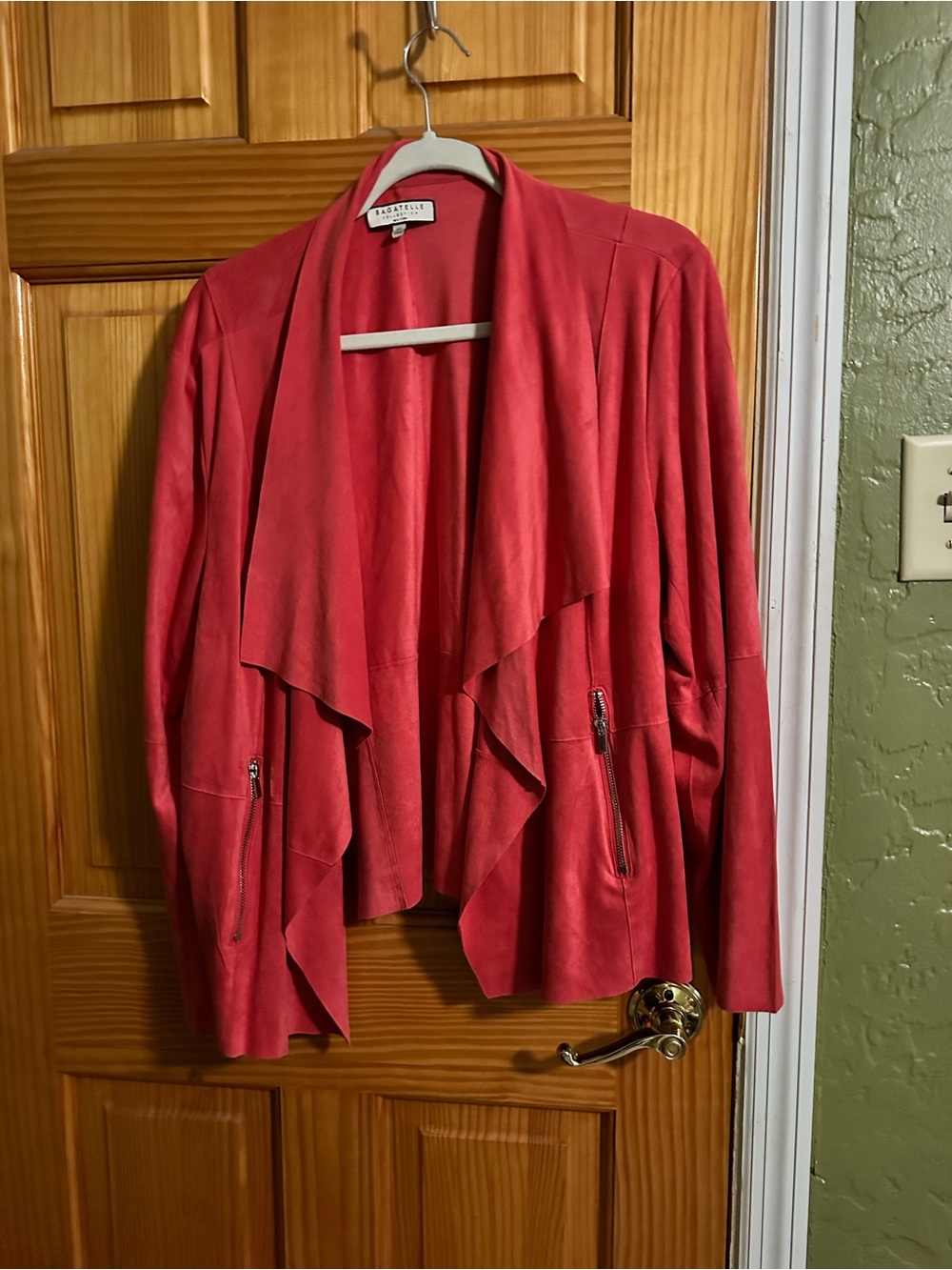 Casual Open-Front Coral Draped Jacket